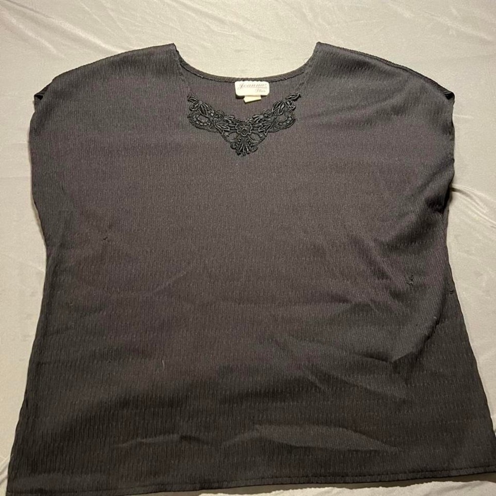 Joanna Plus Black Textured Lace Neckline Blouse Top‎ Size 20W Made in USA